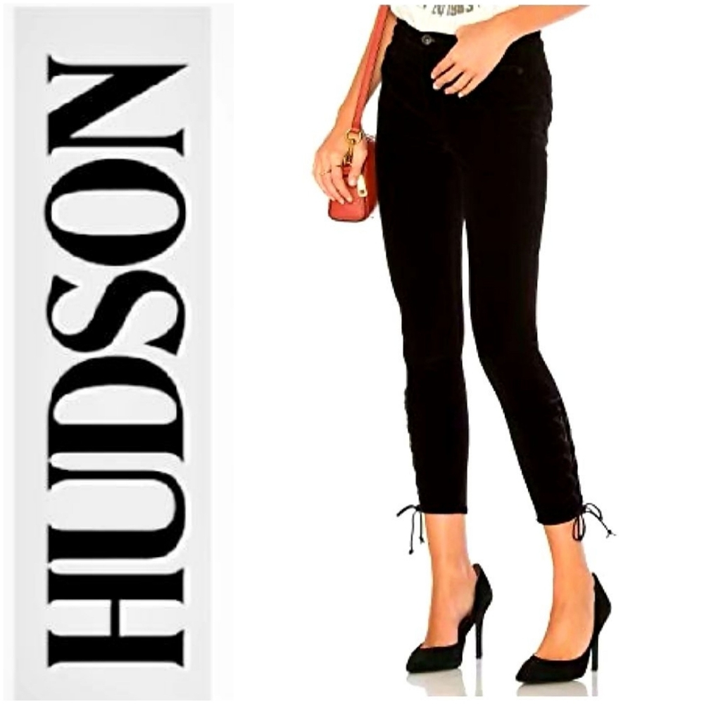 NWT💎 HUDSON Nix Black Velvet Crop Lace Up Hem-24